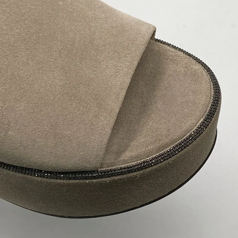 Brunello Cucinelli Suede Monili Platform Slide Sandals size 38